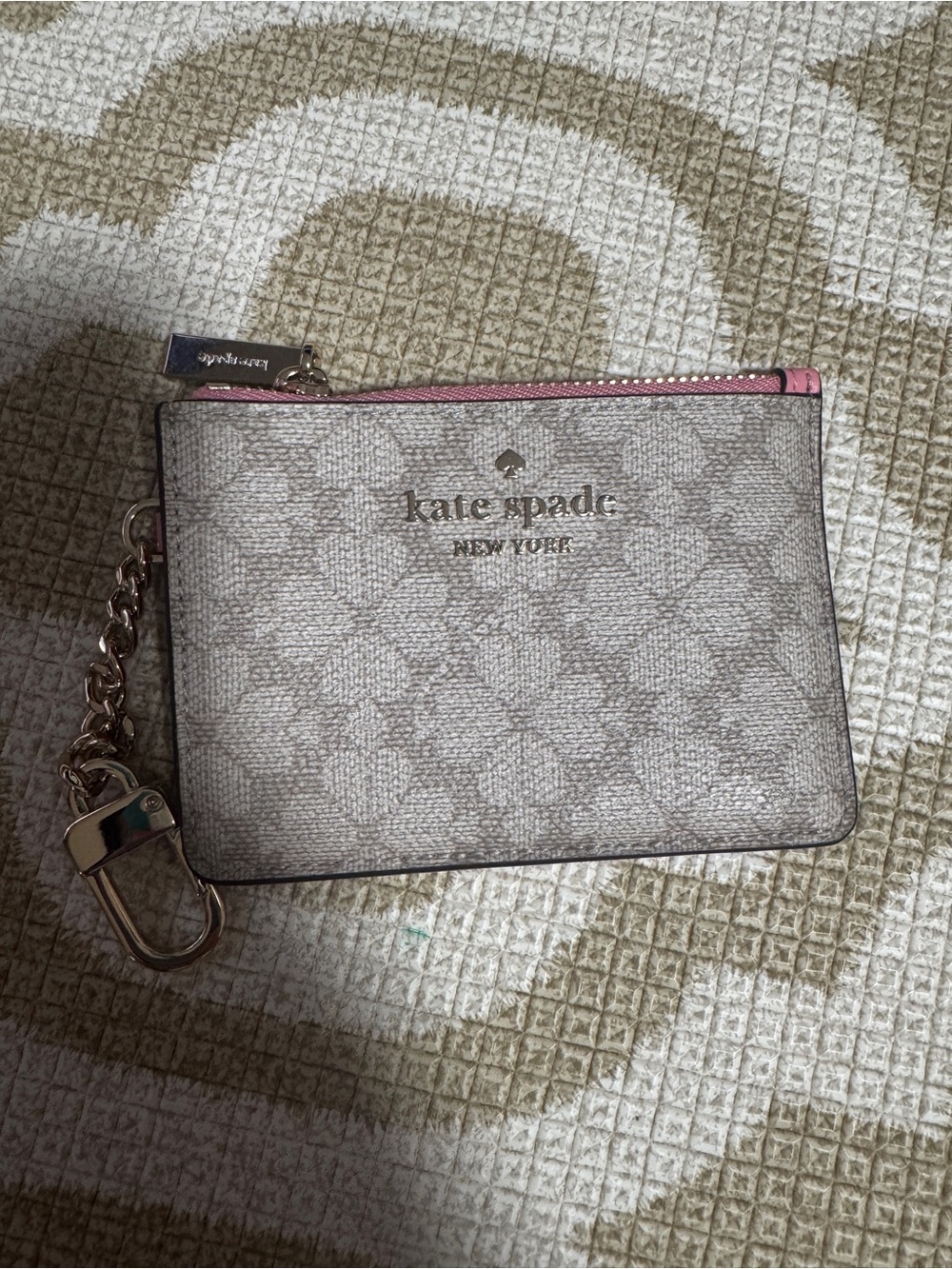 New Kate Spade Spade Flower Key Ring Card Holder Dark Beige Dark Grapefruit